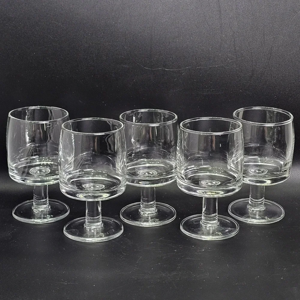 Vintage Clear Glass Cordial Liqueur Stemware Set of 5 Weighted Base 3.75